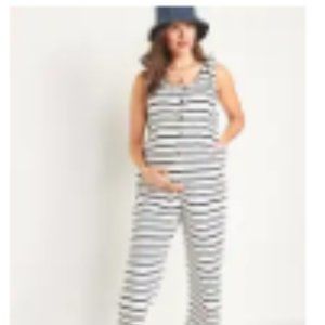 OLD NAVY Maternity Tie-Shoulder Striped Fleece Jumpsuit